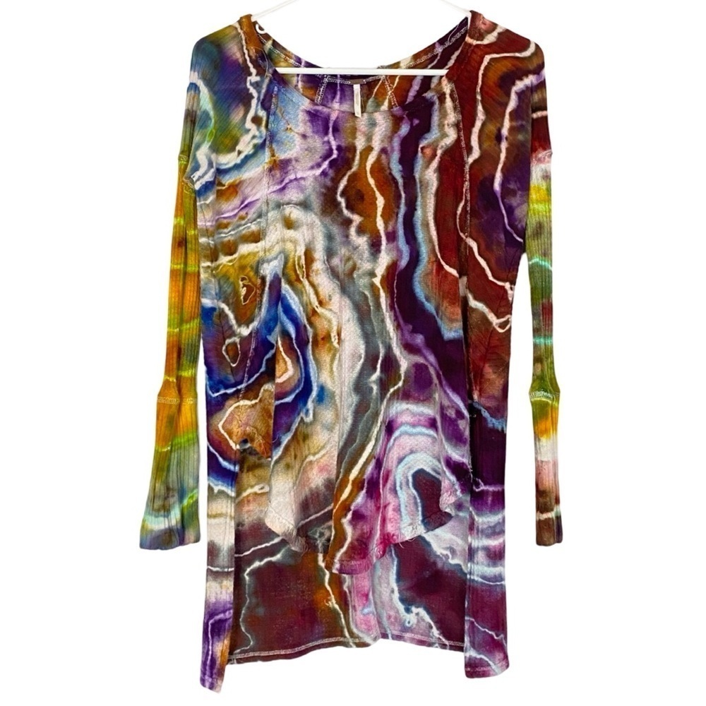 Free People Thermal Tunic Tee Shirt Womens Size XS Small Oversized Tie Dye Multi